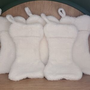 Plush White Fuzzy Bone Shaped Xmas Stockings for Pets  (Price is for all 5)